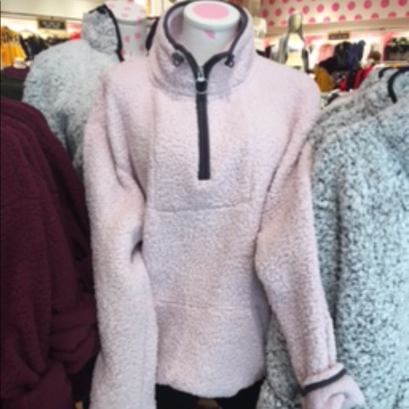 NEW Vs Pink Sherpa Quarter Zip Pullover Sweater M - Picture 4 of 4